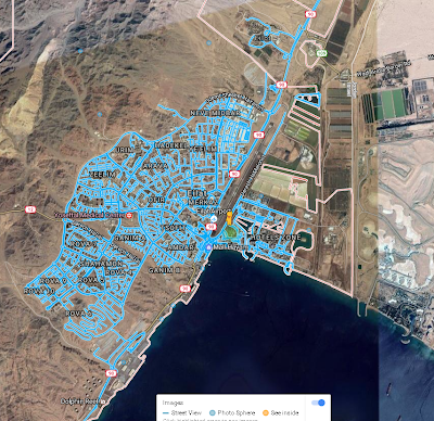 מפתח אילת בגוגל מאפ (MAP).  כאשר הרחובות בהם בוצע צילום על ידי גוגל סטריט מודגשים בכחול